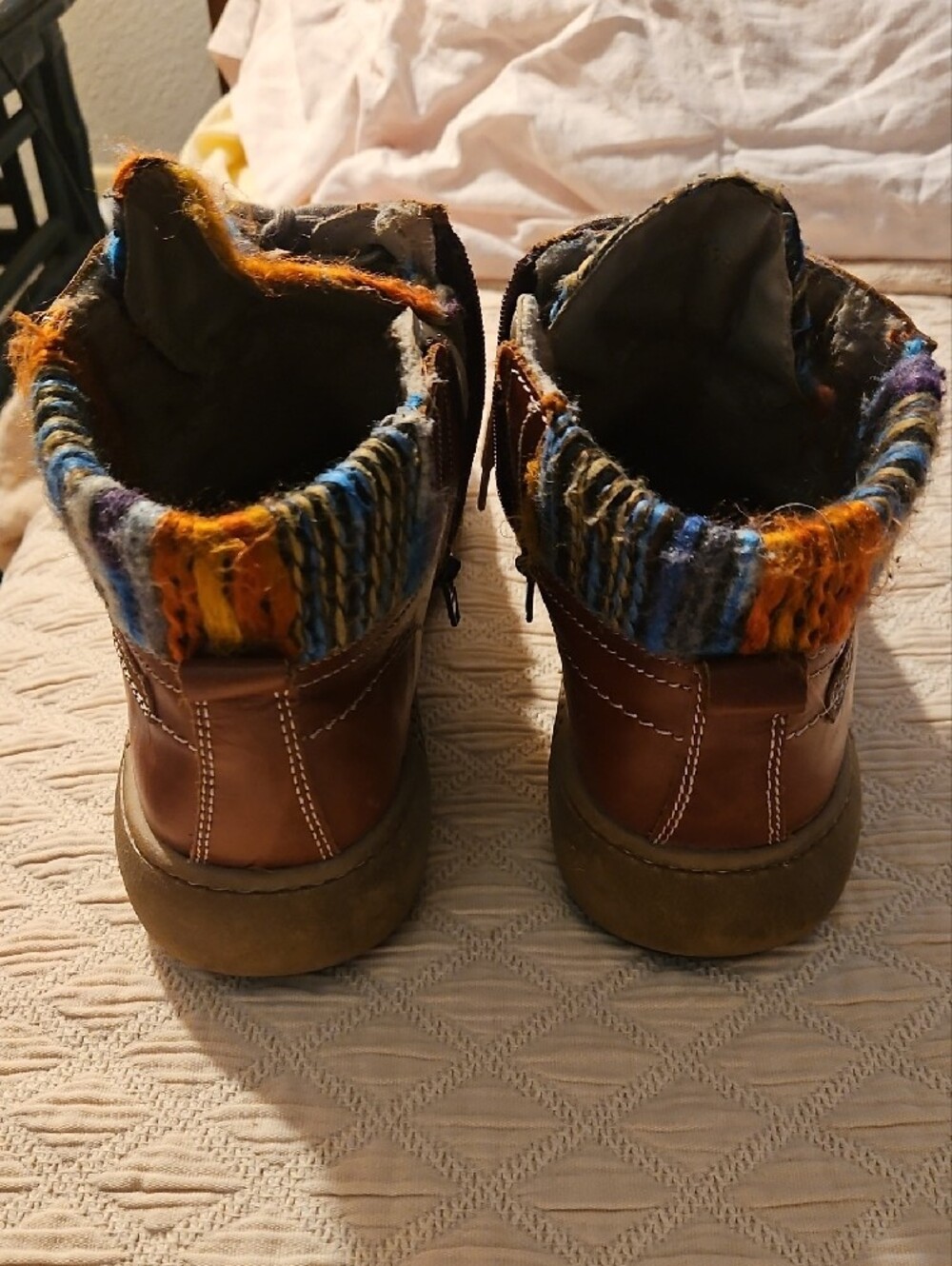 Josef Seibel Brown Leather Lace-Up Boots with Multicolor Knit Accents - Picture 3 of 7